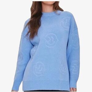 🦋 Forever 21 Oversized Funky Smiley Embroidered Sweater Size S Good Condition 🦋